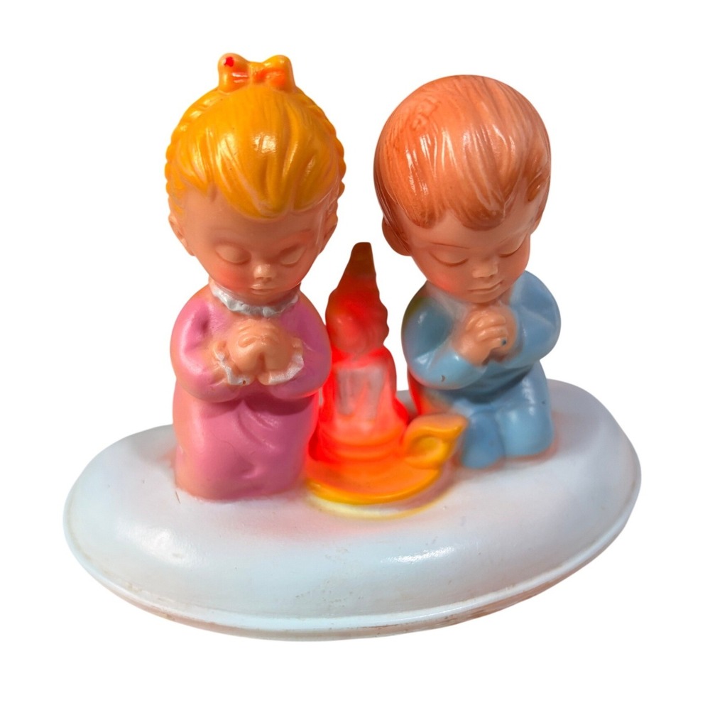 Vintage Bonnytex Co. Praying Boy and Girl Blow Mold Night Light Nursery Lamp MCM